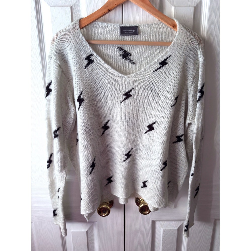 wooden ships Light Gray Wool Mohair Blend Lightening Bolt Oversized Sweater XS